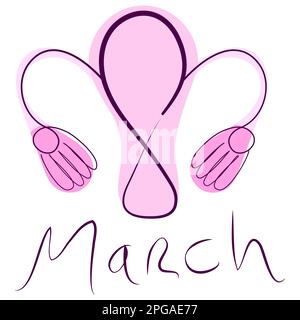 8 mars dans le concept de l'utérus femelle dans une ligne avec une silhouette rose. Traitement des problèmes gynécologiques féminins sur International Women's Da Illustration de Vecteur