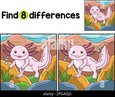 Axolotl Animal trouver les différences Illustration de Vecteur