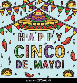 Happy Cinco de Mayo Banner, dessin animé coloré Illustration de Vecteur