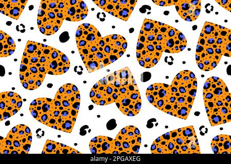 Motif abstrait sans couture avec imprimé coeurs et léopard. Illustration de Vecteur