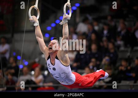 Andreas Toba (GER) anneaux, EnBW DTB Cup, gymnastique artistique, gymnastique, Porsche Arena, Stuttgart, Bade-Wurtemberg, Allemagne Banque D'Images