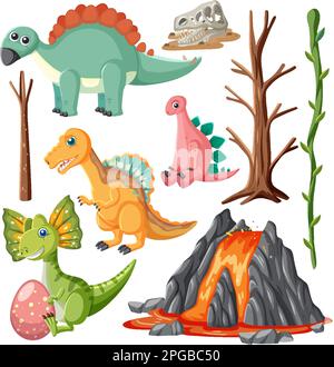 Illustration de la collection de vecteurs dinosaures et éléments naturels Illustration de Vecteur