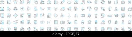 Jeu d'icônes de ligne de vecteur de service client. Support, assistance, aide, soins, réponse, Les commentaires, les illustrations de présence décrivent les symboles et les affiches de concept Illustration de Vecteur
