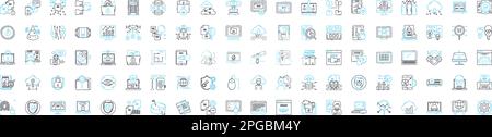 Jeu d'icônes de lignes vectorielles des technologies de l'information. INFORMATIQUE, ordinateurs, logiciels, mise en réseau, données, L'illustration sécurité, automatisation présente les symboles de concept et Illustration de Vecteur