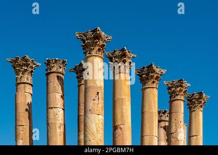 Colonnes du Sanctuaire d'Artemis, ville romaine de Gerasa, Jerash, Jordanie Banque D'Images