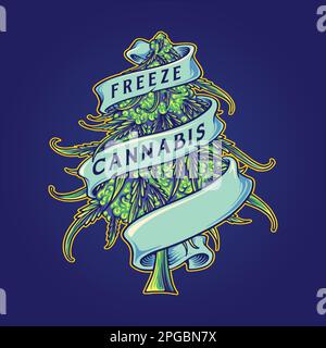 Marijuana gel bourgeon chanvre plante tourbillon ruban bannière ornement logo illustrations vecteur pour votre travail logo, t-shirt, autocollants et étiquette Illustration de Vecteur