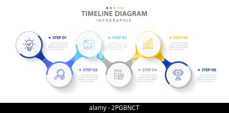 Modèle d'infographie pour les entreprises. Feuille de route du diagramme de la Time-Line en 6 étapes avec cercles de chemin connectés, infographie de vecteur de présentation. Illustration de Vecteur