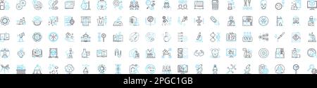 Jeu d'icônes de lignes vectorielles pour les sciences chimiques. Chimie, molécules, réactifs, composés, éléments, les atomes, les formules d'illustration présentent les symboles de concept et Illustration de Vecteur