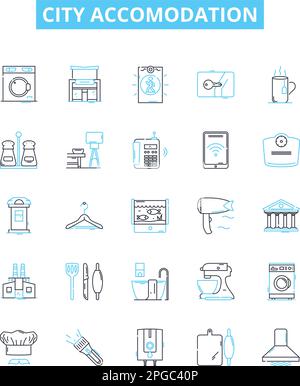 Ensemble d'icônes de ligne de vecteur de logement de ville. Urbain, hébergement, logement, habitation, appartement, code, illustration de la suite, symboles et signes de concept Illustration de Vecteur