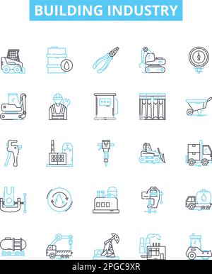 Ensemble d'icônes de lignes vectorielles de l'industrie du bâtiment. Construction, architecture, infrastructure, plomberie, maçonnerie, Démolition, dessin d'illustration de la menuiserie Illustration de Vecteur