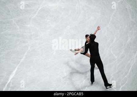 Saitama, Japon. 22nd mars 2023. Anastasia Golubeva (L)/Hektor Giotopoulos Moore, de l'Australie, se produit lors du programme de courts-binômes des Championnats de patinage artistique Wrold de l'UIP qui se tiennent à Saitama Super Area, à Saitama, au Japon, au 22 mars 2023. Credit: Zhang Xiaoyu/Xinhua/Alay Live News Banque D'Images
