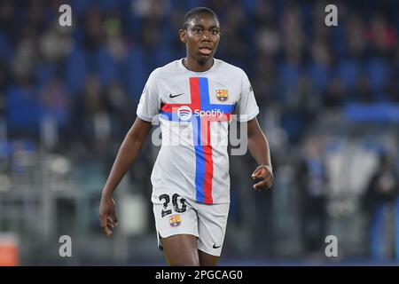 Latina, Latium. 21st mars 2023. Asisat Oshoala de Barcelone pendant les femmes champions quart de finale de ligue, 1st jambe entre COMME Roma / Barcelone, stade olympique, Italie, 21 mars 2023. Credit: massimo insabato / Alay Live News Banque D'Images