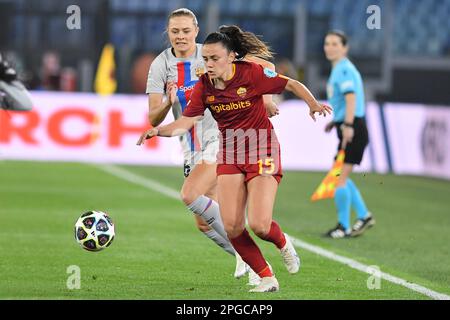 Latina, Latium. 21st mars 2023. Annamaria Serturini d'AS Roma pendant la ligue des femmes champions quart de finale, 1st jambe entre AS Roma v Barcelone, stade olympique, Italie, 21 mars 2023. Credit: massimo insabato / Alay Live News Banque D'Images