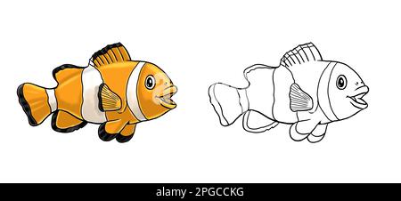 Coloration de poisson à clown mignonne. Modèle pour un livre de coloriage avec des animaux amusants. Page de coloriage pour enfants. Banque D'Images