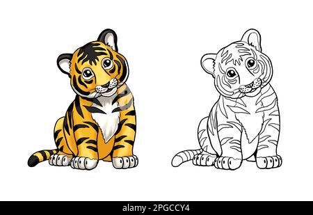 Joli tigre à colorer. Modèle pour un livre de coloriage avec des animaux amusants. Page de coloriage pour enfants. Banque D'Images