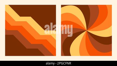 ensemble de 1970 motifs sans couture rétro aux couleurs orange, jaune et marron. 70s vecteur dessiné à la main Illustration groovy fond, papier peint hippie. Illustration de Vecteur