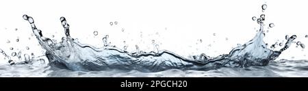 Image panoramique des gouttes d'eau sur fond blanc. Image parfaite du site Web. Bannière, en-tête. Salle de bains, cuisine concept Banque D'Images