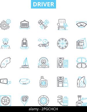 Jeu d'icônes de ligne vectorielle de pilote. Chauffeur, chauffeur, messager, pilote, opérateur, Le conducteur, l'illustration du navigateur présentent les symboles et les signes du concept Illustration de Vecteur
