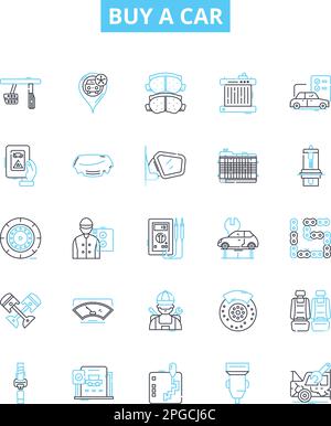 Achetez un jeu d'icônes de ligne de vecteur de voiture. Budget, financement, prêt, crédit, location, L'illustration intérêts, assurance présente des symboles et des signes conceptuels Illustration de Vecteur