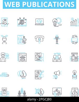 Jeu d'icônes de ligne vectorielle de publications Web. Web, publications, blog, magazine, journal, e-books, illustration en ligne, esquisse des symboles et des signes de concept Illustration de Vecteur