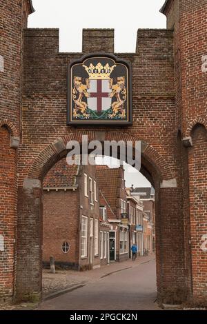 Les armoiries d'Amersfoort sur Terre- et watergate le Koppelpoort à Amersfoort. Banque D'Images