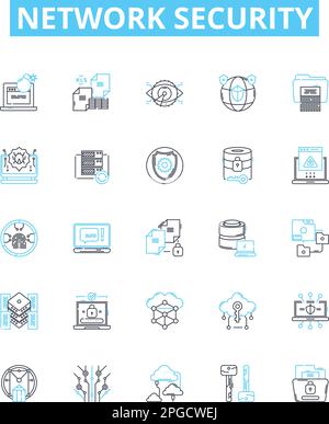 Jeu d'icônes de ligne vectorielle de sécurité réseau. Réseau, sécurité, cyber, intrusion, pare-feu, Programmes malveillants, illustration antivirus, présentent les symboles de concept et Illustration de Vecteur
