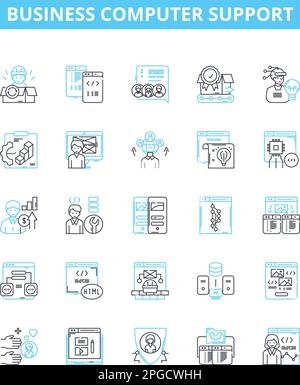 Jeu d'icônes de ligne vectorielle de support d'ordinateur professionnel. INFORMATIQUE, support, entreprise, informatique, technique, Réseau, schéma de conseil, symboles de concept Illustration de Vecteur
