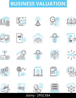 Ensemble d'icônes de ligne de vecteur d'évaluation commerciale. Évaluation, activité, analyse, actif, Prix, Les illustrations du marché et de l'équité présentent des symboles et des panneaux de concept Illustration de Vecteur