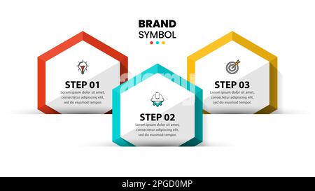 Modèle d'infographie avec icônes et 3 options ou étapes. 6 pans. Peut être utilisé pour la mise en page de flux de travail, le diagramme, la bannière, la conception Web. Illustration vectorielle Illustration de Vecteur