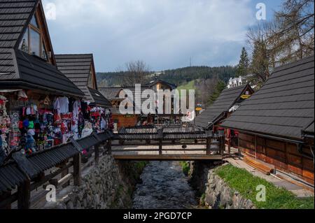 Vue d'un pont au village pittoresque de Zakopane, Pologne. Banque D'Images