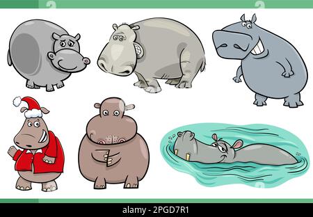 Dessin animé illustration de l'ensemble de personnages comiques hippos heureux Illustration de Vecteur