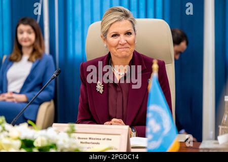 Rabat, Maroc. 22nd mars 2023. Reine Maxima des pays-Bas à Rabat, on 22 mars 2023, à la Banque Al-Maghib, pour une visite en sa qualité d'avocat spécial auprès du Secrétaire général de l'Organisation des Nations Unies pour le financement inclusif pour le développement crédit: Albert Nieboer/Netherlands OUT/point de vue OUT/dpa/Alay Live News Banque D'Images