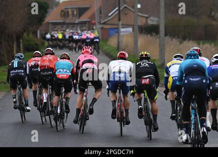 De panne, Belgique. 22nd mars 2023. Les coureurs forment un échelon lors de la course d'élite masculine de la course cycliste d'une journée 'Classic Brugge-de panne', 207,4km de Brugge à de panne, mercredi 22 mars 2023. BELGA PHOTO DIRK WAEM crédit: Belga News Agency/Alay Live News Banque D'Images