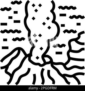 illustration vectorielle d'icône de la ligne de lave du volcan sous-marin Illustration de Vecteur