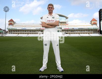 Olly Stone du Nottinghamshire pose une photo pendant la journée médiatique à Trent Bridge, Nottingham. Date de la photo: Mercredi 22 mars 2023. Banque D'Images