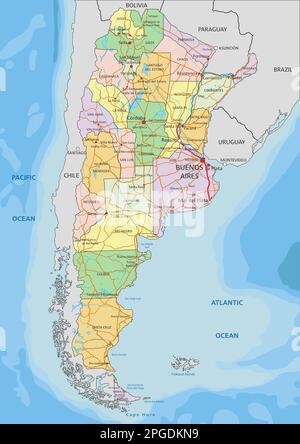 Argentine - carte politique modifiable très détaillée avec étiquetage. Illustration de Vecteur
