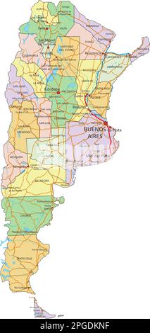 Argentine - carte politique modifiable très détaillée avec étiquetage. Illustration de Vecteur