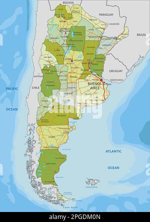 Carte politique modifiable très détaillée avec des couches séparées. Argentine. Illustration de Vecteur
