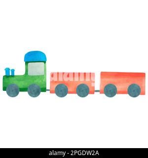 Jouets pour enfants. Illustration aquarelle d'un train. Illustration pour les enfants. Séparément sur fond blanc. Convient aux cartes, invitations, bannières, Banque D'Images
