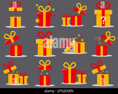 Un ensemble de cadeaux. Boîtes-cadeaux. Boîtes avec rubans. Illustration de Vecteur