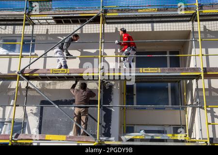 Des plâtres placoplâtre la façade d'un nouveau bâtiment Banque D'Images