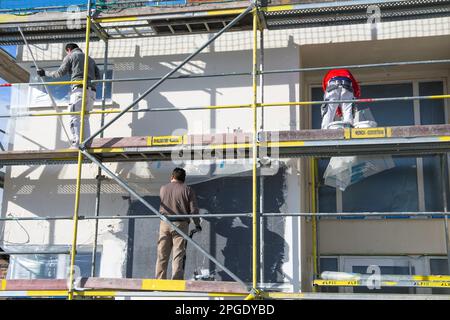 Des plâtres placoplâtre la façade d'un nouveau bâtiment Banque D'Images