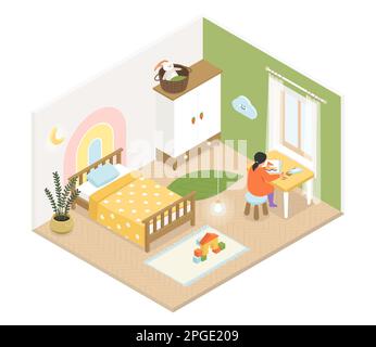 Chambre pour les enfants pour fille - vecteur coloré illustration isométrique Illustration de Vecteur