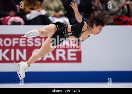 Saitama, Japon. 22nd mars 2023. Sakamoto Kaori, du Japon, se produit pendant le programme féminin Short aux Championnats de patinage artistique Wrold de l'UIP à Saitama Super Arena à Saitama, au Japon, en 22 mars 2023. Crédit: Pablo Morano/Xinhua/Alay Live News Banque D'Images
