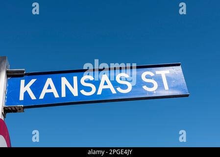 Panneau Kansas Street, à Martinborough, une ville du district de Wairarapa Sud, dans la région de Wellington en Nouvelle-Zélande. Banque D'Images