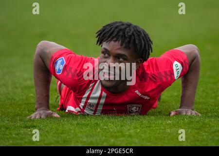 Hengelo, Netherlands. 22nd Mar, 2023. HENGELO, NETHERLANDS - MARCH 22:  Myron Bostdorp of FC Twente looks on during the International Club Friendly  match between FC Twente and VFL Bochum at Trainingscomplex Hengelo