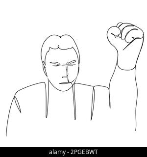 Un gars froncé les sourcils avec un poing levé tiré en ligne continue Illustration de Vecteur