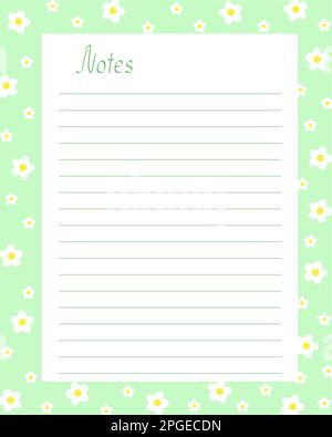 Notes vierge modèle de page doublé avec décoration florale de printemps floral de saison, illustration vectorielle simple pour journal de balle, cadre rectangulaire vert avec fleurs imprimable journal personnel Illustration de Vecteur