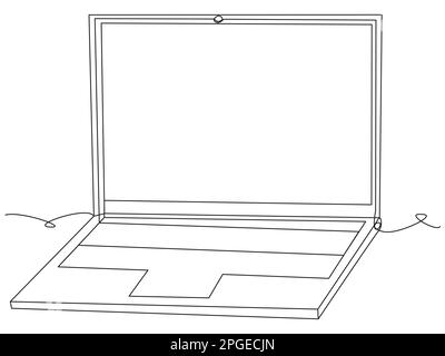 Ordinateur portable d'une ligne sur un fond blanc. Contour abstrait simple d'un ordinateur Illustration de Vecteur