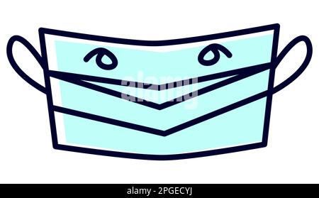 Masque médical linéaire joyeux sur fond blanc Illustration de Vecteur